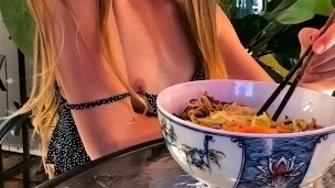 Fit babe flashing in restaurant & public masturbation – Cocopumpum